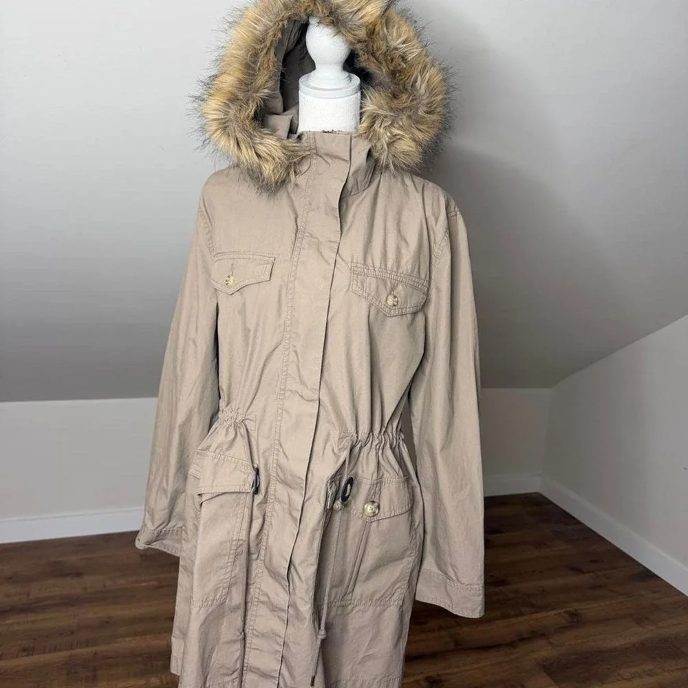 Liz Claiborne Petite Faux Fur Hood Utility Parka Bloke core